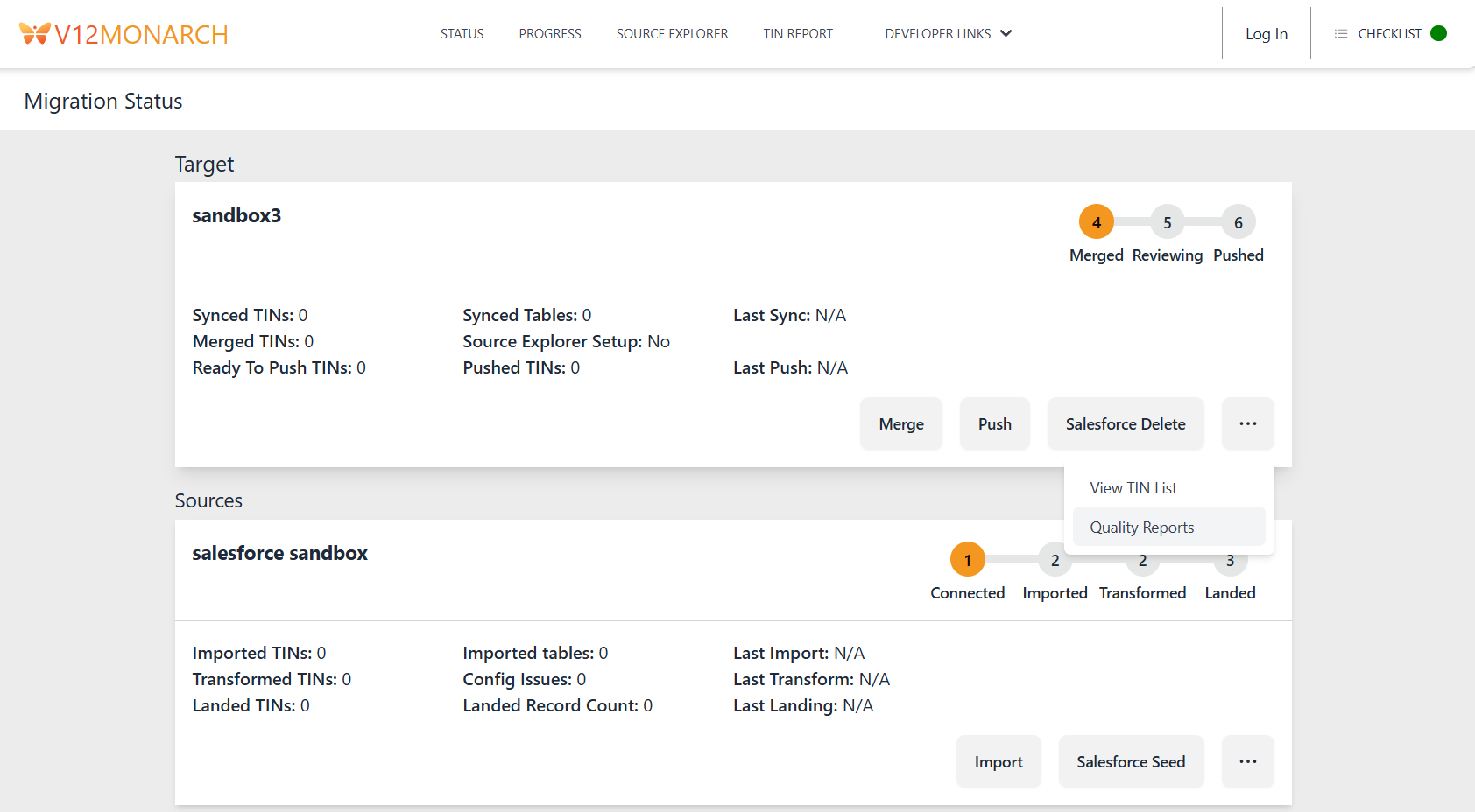 screen shot of the Monarch migration status screen