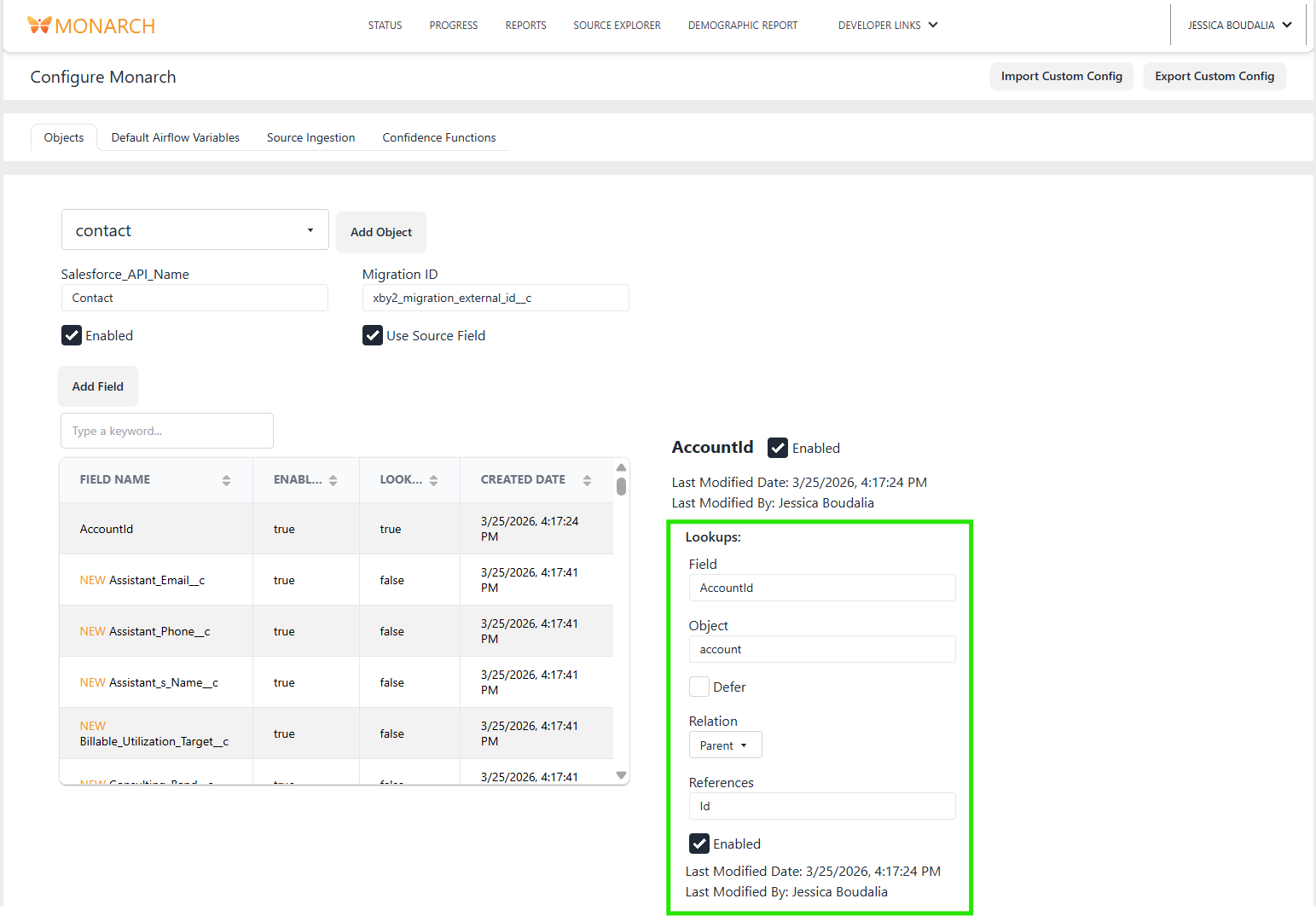 screenshot of Monarch's Config page for Object lookups
