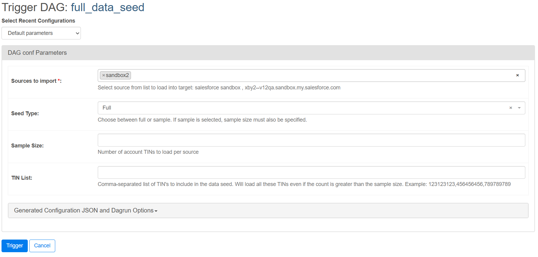 screenshot of dropdown menu for sources to import in DAG full_data_seed